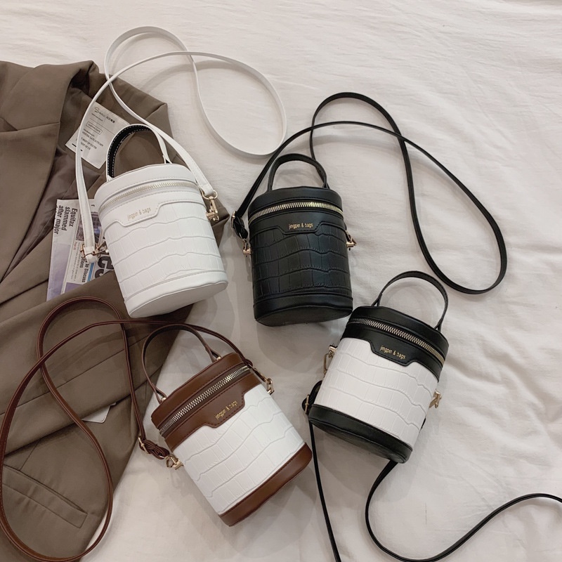 Túi Xách Đeo Vai Hình Trụ Màu Tương Phản Phong Cách Hàn Quốc Thời Trang Cho Nữ