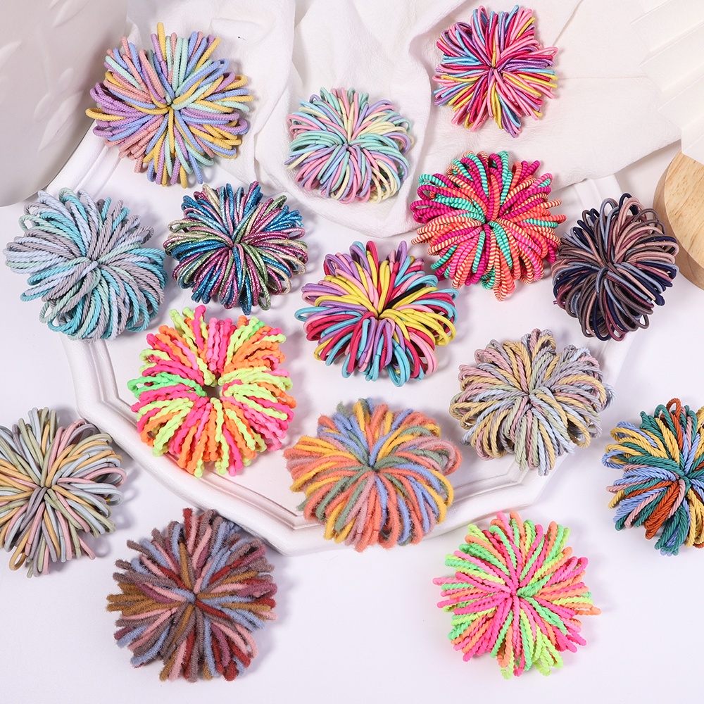 Set 100 dây buộc tóc RAINBOW BOWS co giãn chất lượng cao cho bé gái