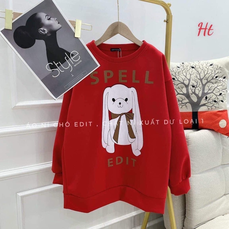 Áo nỉ đỏ gấu trắng tai dài HT12