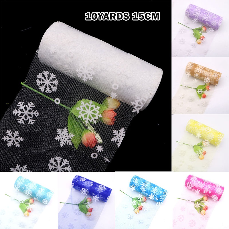 Cuộn Ruy Băng Lưới Họa Tiết Bông Tuyết 10Yards 15cm Trang Trí Giáng Sinh