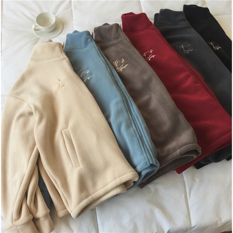 Áo khoác tay dài may bằng vải len cashmere giữ ấm vào mùa đông đơn giản đa năng cho nữ có dây kéo nhiều màu