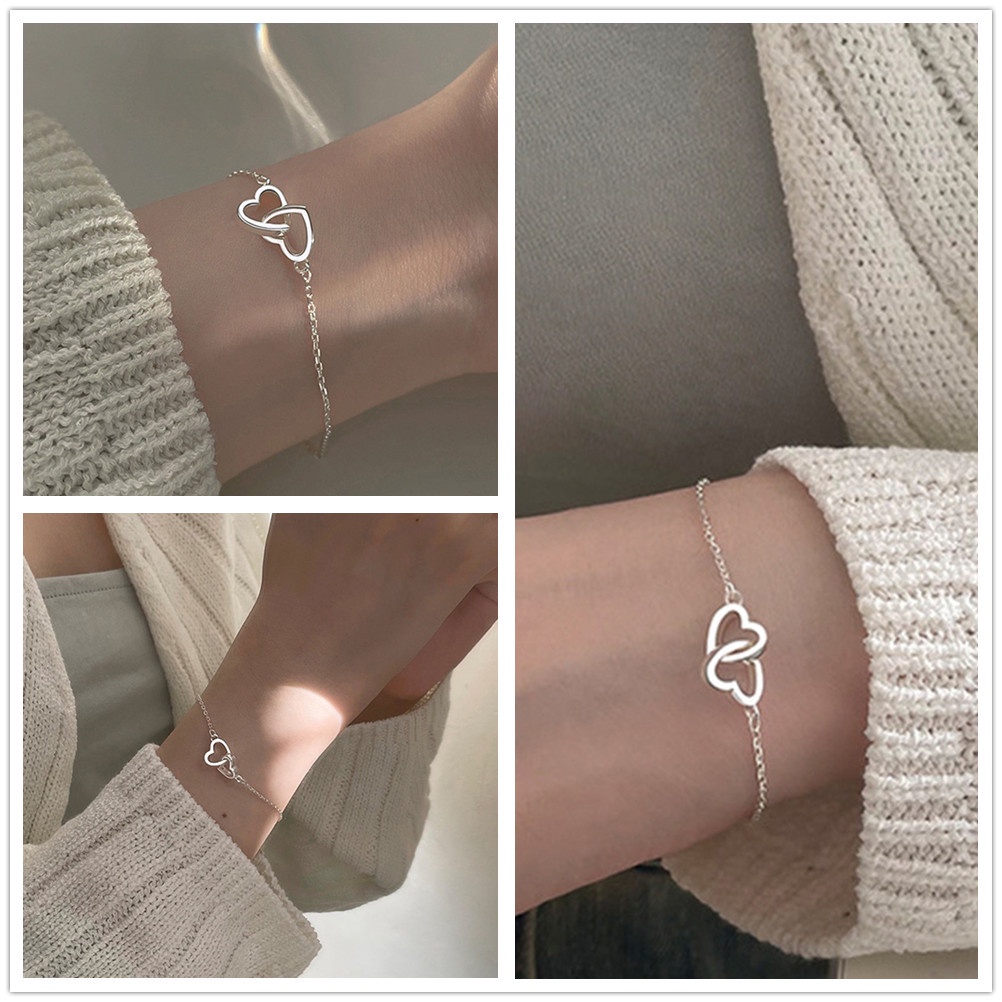 Vòng Đeo Tay Hai Lớp Bằng Kim Loại Đơn Giản Cho Nữ