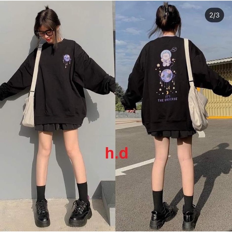 ÁO NỈ BO GẤU HAI MÀU ĐEN TRẮNG NĂNG ĐỘNG CUTE PHỐ THỜI TRANG HOTTEEN