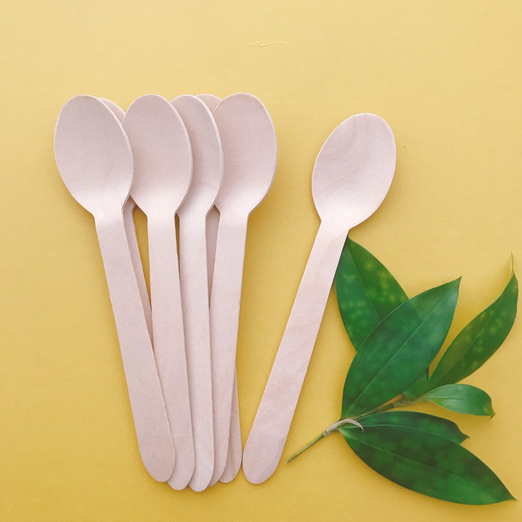 ECO WOODEN – Bộ 100 Thìa (Muỗng) gỗ 160mm dùng một lần | Thân Thiện Môi Trường