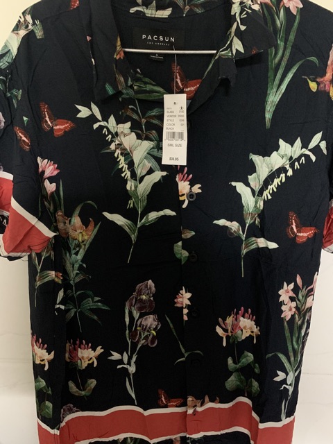 Áo sơ mi pacsun hoa lá cành floral tay ngắn