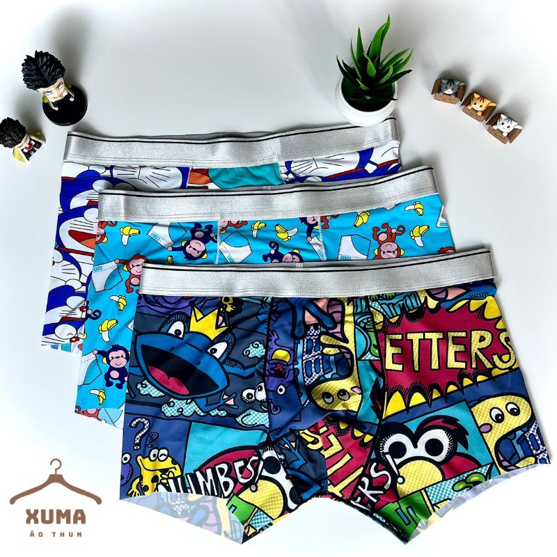 [ Ảnh tự chụp ] Combo 3 quần sịp quần lót nam hoạt hình thun lạnh siêu nhẹ co giãn khử mùi hiệu quả xuma