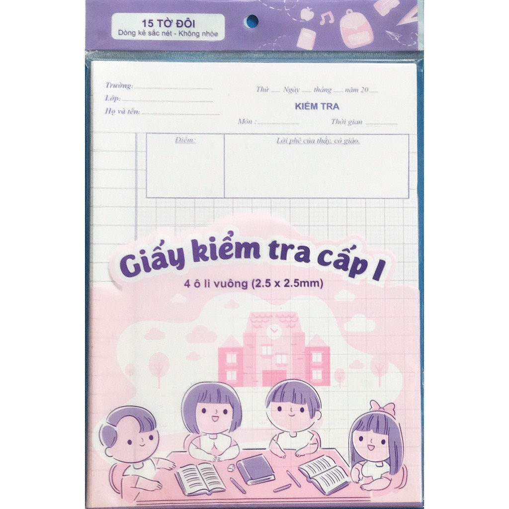 5 túi giấy Kiểm Tra Cấp 1 hồng tím  Ndbooks