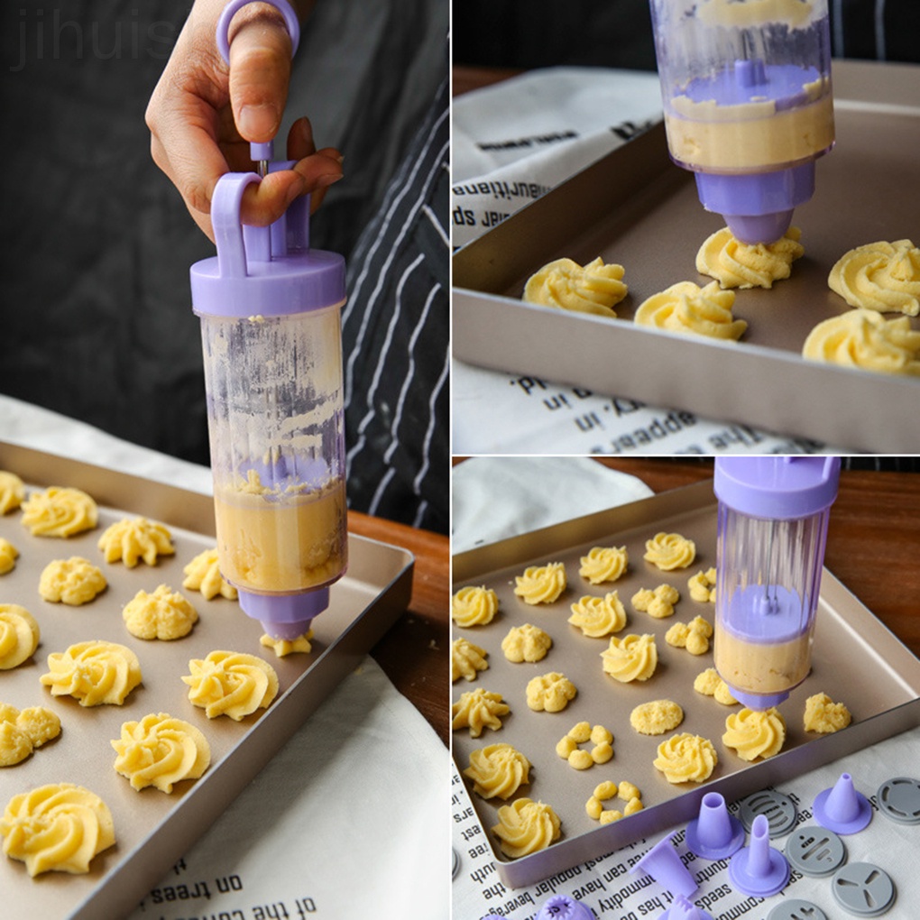 19pcs Cream Cake Making Maker Cookie Biscuit Pump Press Machine Flower Mouth Kitchen Mold Tools Set Random Flower Pattern jihuishi