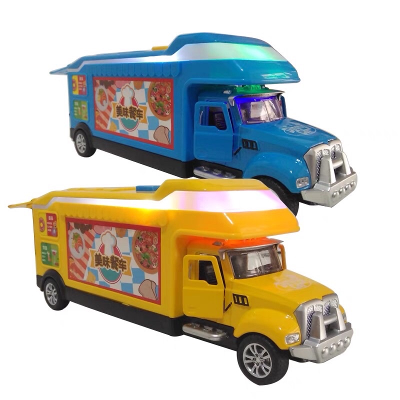 Mô hình xe tải bán thức ăn 666801 có đèn , âm thanh &amp; kéo trớn 20cm