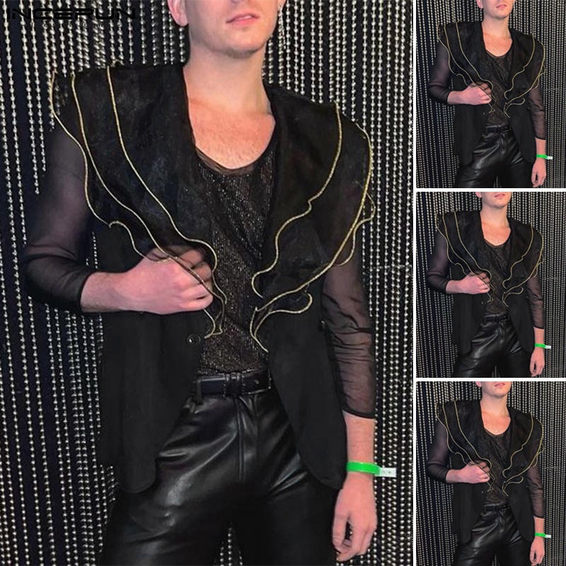 Áo ghi lê INCERUN không tay cổ chữ v phối bèo phong cách gothic dành cho nam