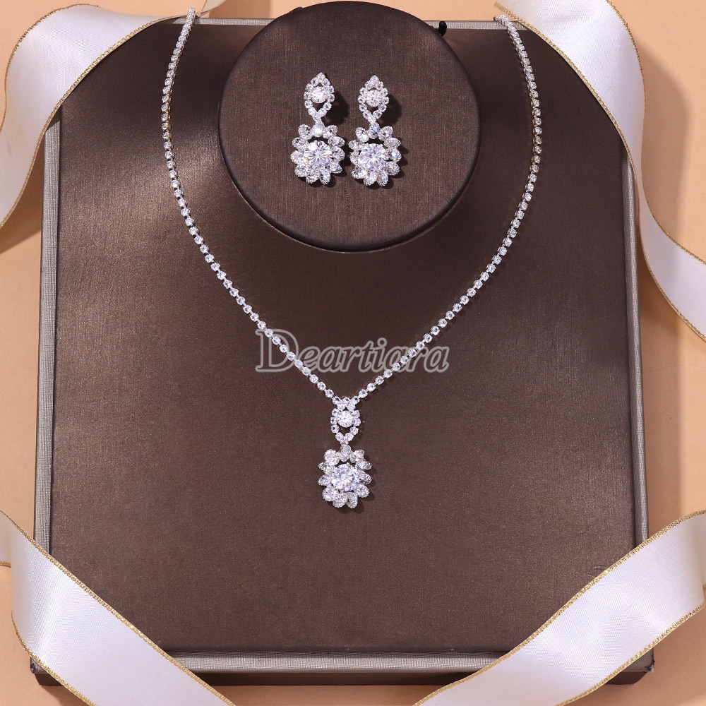 Set Vòng cổ Và Đôi Khuyên Tai Hình Hoa Thời Trang Dành Cho Cô Dâu
