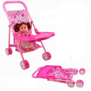 Đồ chơi bup bê xe đẩy cho bé (Búp bê nhắm mở mắt xe gấp gọn chắc chắn)