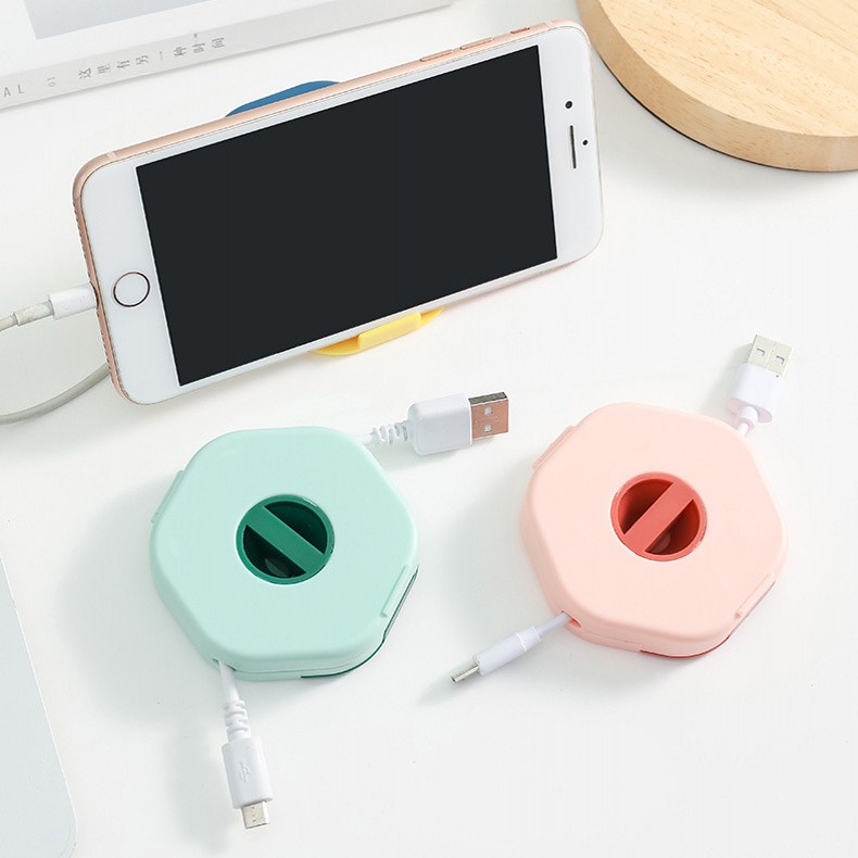 Hộp Đựng Dây Cáp Sạc USB Hình Lục Giác Đa Năng Có Giá Đỡ Điện Thoại