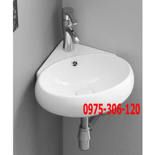 Chậu rửa mặt lavabo góc treo tường 423NA thương hiệu NA.GRAND, men NANO trắng sáng chống ố chống bám bẩn