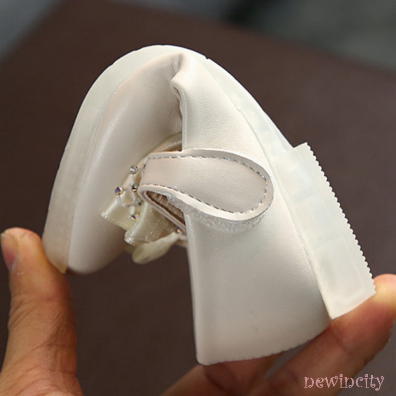 Giày búp bê da PU đính nơ dễ thương cho bé gái