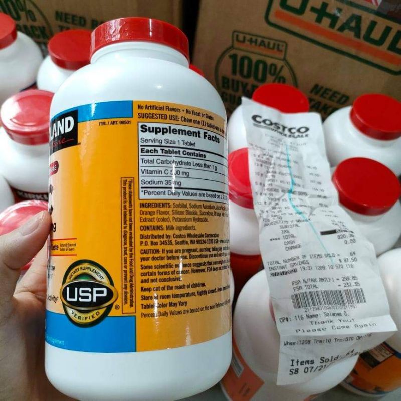 Viên ngậm Bổ Sung Vitamin C 500mg Kirkland Chewable 500 viên - Mỹ 🍊