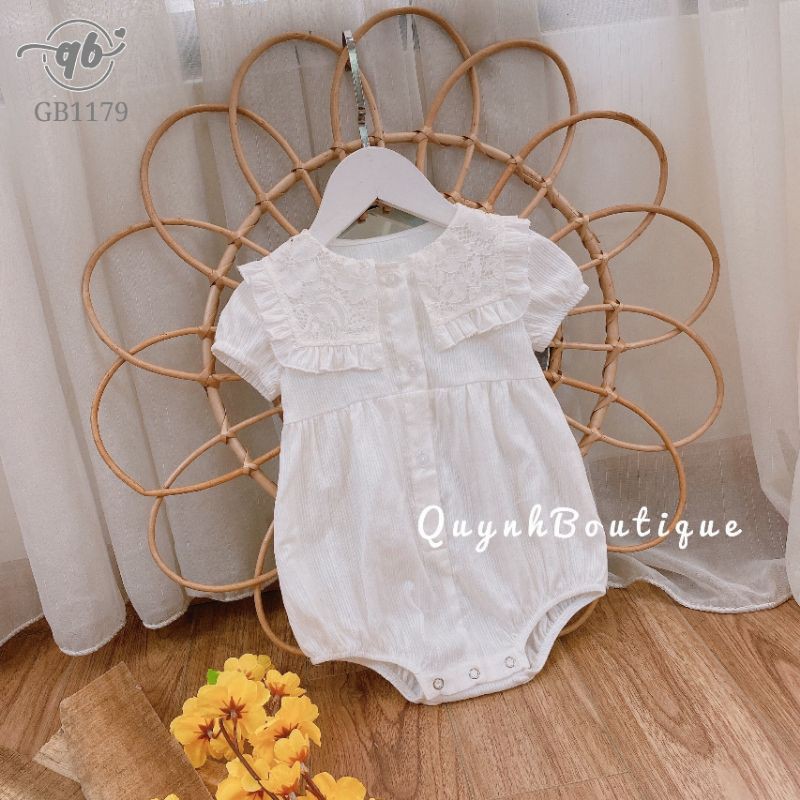 Quần áo trẻ em, body cộc tay  [ QUỲNH BOUTIQUE ] bodysuit bé gái màu trắng cổ vuông 0-18M