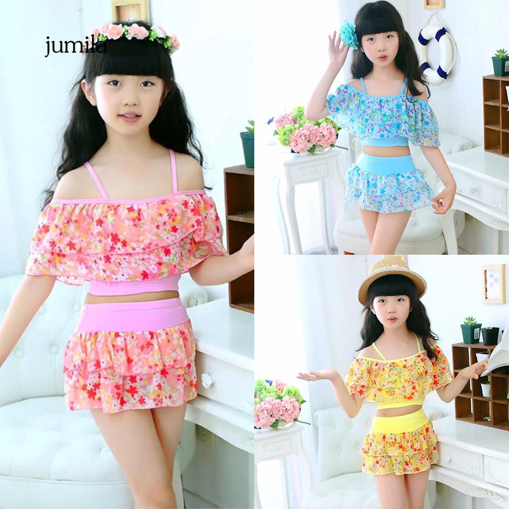 (Hàng Mới Về) Bộ Đồ Bơi Hai Mảnh Họa Tiết Hoa Thời Trang Cho Bé Gái