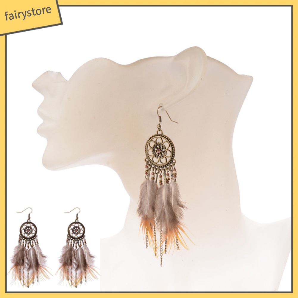 Bông tai lông vũ hình dreamcatcher