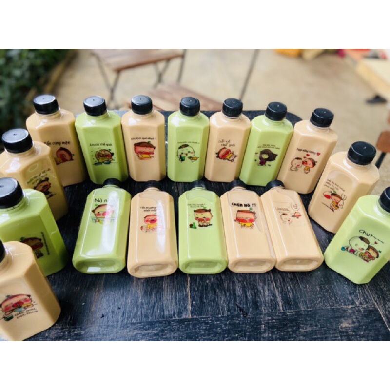 Combo 100 Chai Vuông Dẹt 330ml.Chai Đã Kèm Nắp Đen(Trắng).