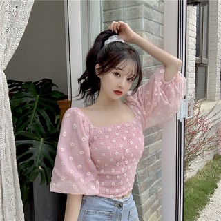 Áo thêu hoa cúc Ulzzang tay bồng - u.w