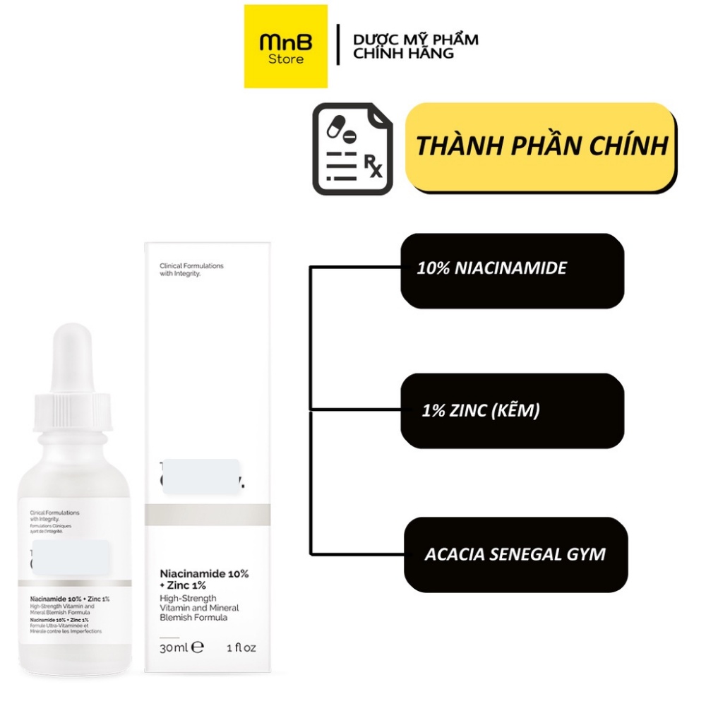 Tinh Chất TO Niacinamide 10% + Zinc 1% Serum ngừa mụn thu nhỏ lỗ chân lông mờ thâm 30ml