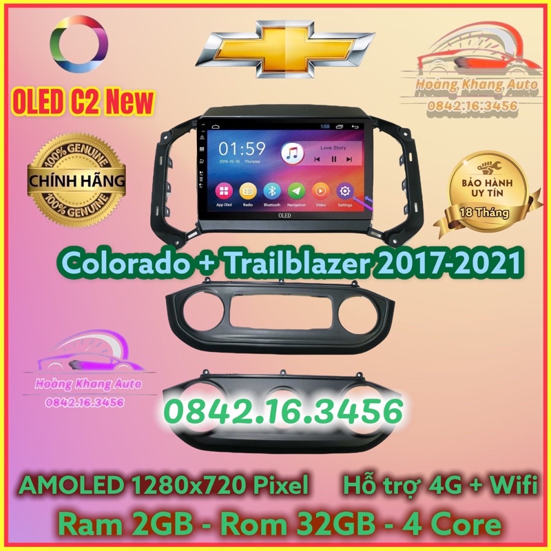 Màn hình Android OLED C2 New theo xe Colorado - Trailblazer 2017 - 2021, 10 inch Kèm dưỡng và canbus + jack nguồn zin