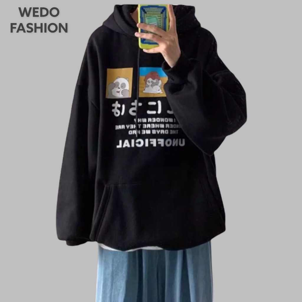 Áo Hoodie nam nữ in chữ KONNICHIWA, vải nỉ mềm mịn phối nón phong cách cá tính