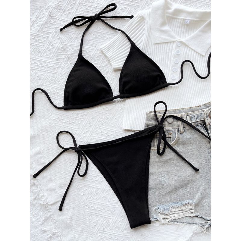 Lakie_bikini: Bikini Tam Giác Basic Khoét Hông Cạp Cao Nâu Tây