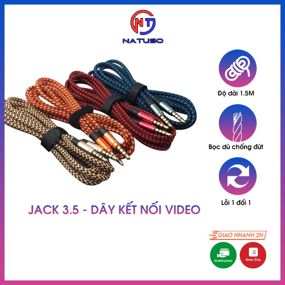 Dây Cáp kết nối video/audio lấy âm thanh truyền nhạc Jack 3.5 mm bọc dù chống đứt dài 1,5 mét