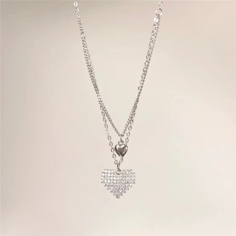 Vòng cổ Hai Lớp Bằng Thép Titan Mặt Hình Trái Tim Thời Trang Hàn Quốc