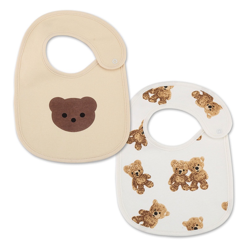 Set 2 Yếm Ăn Cotton Chống Thấm Nước In Họa Tiết Hoạt Hình Dễ Thương Cho Bé