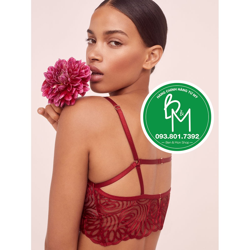 (Bralette S) Áo lót 110 For Love & Lemons, Red Dark, màu đỏ phối lưới hoa văn cực sex, Hàng nhập USA