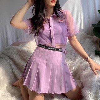 Chân váy xếp ly phối hologram Natthy Style tím