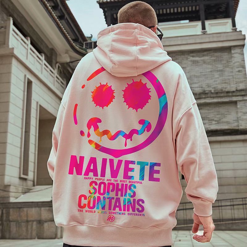 Áo hoodie dáng rộng in hình mặt cười phong cách hiphop thời trang size M-8XL cho nam