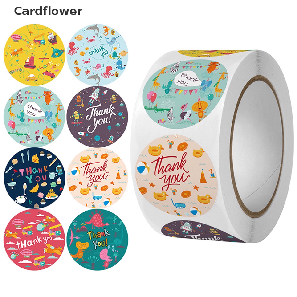 Set 500 miếng dán tròn họa tiết hoạt hình Thank You cầu vồng đám mây mặt trời trang trí