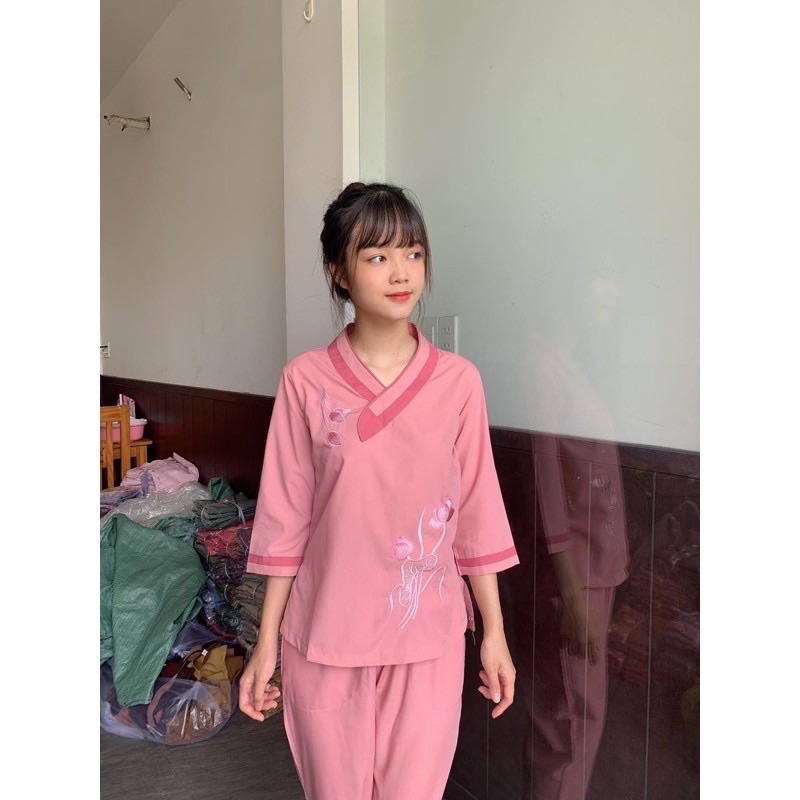 Đò lam đi chùa vải kate mịn mát Mẩu Tim Bầu 💐💐