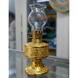 Đèn dầu sứ kim sa vàng cao 18cm