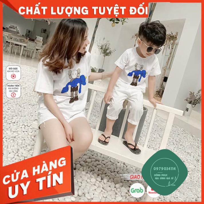 Áo đôi mẹ và bé Đồng phục gia đình 3/4/5 người Mẫu Kaw - Thun cotton dày dặn Màu trắng GD0027T Áo thun giá sỉ