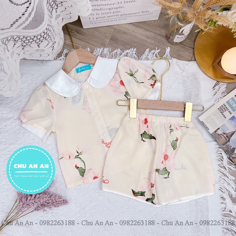 Bộ Pizama bé gái Lụa Mango Cao Cấp - Sét Mặc Nhà Cộc Tay Cho Bé Yêu