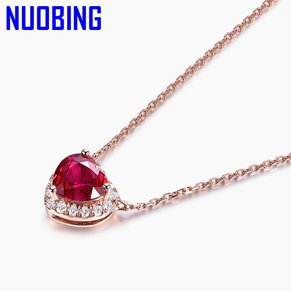 Fashion Little Heart Red Crystal Ruby Gemstones Pendant Necklaces For Women Zircon Diamonds Rose Gold Tone Choker Chain Jewelry|Pendants|