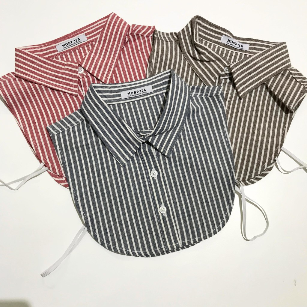 Cổ áo sơ mi tháo rời Mostjia họa tiết kẻ sọc - Mã MJ019