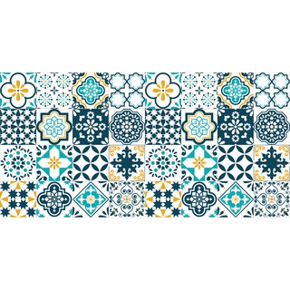 Decal gạch bông 60x120 (32 ô gạch 15x15cm hoặc 18 ô 20cm) - decal tông xanh trang trí nhà cửa - Ms: KT12