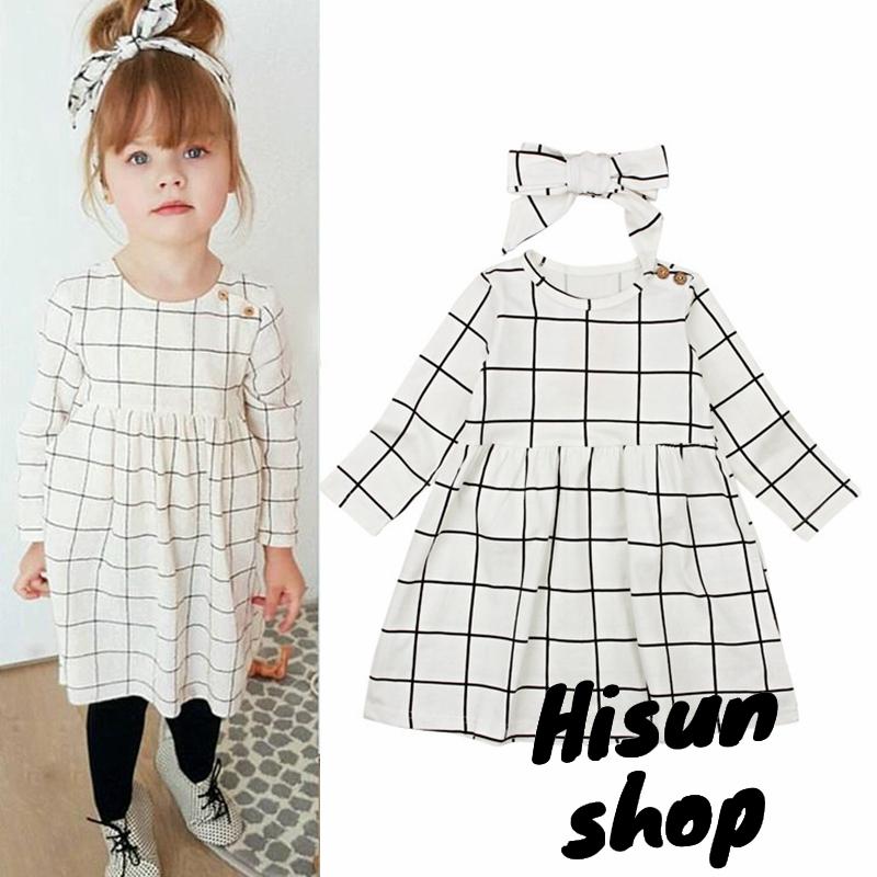 Đầm Cotton Sọc Caro Trắng Đen Cho Bé Gái