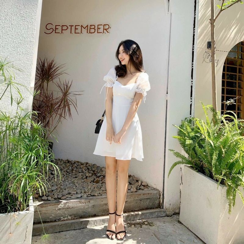 Đầm Xòe Cổ Vuông ❤️FREESHIP❤️ Dáng Xòe Tay Nơ | BigBuy360 - bigbuy360.vn