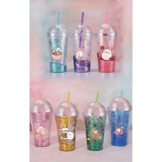 cốc 2 lớp kim tuyến molang CNKI6 cốc giữ nhiệt ly 2 lớp cốc làm lạnh dễ thương 500ml