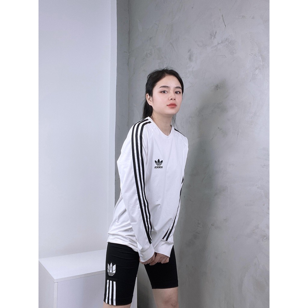 (HÀNG XUẤT XỊN) Áo das trắng tay dài 3 sọc 619 CLFN LS 3-STRIPES TEE UNISEX WHITE Made in Cambodia full tag code