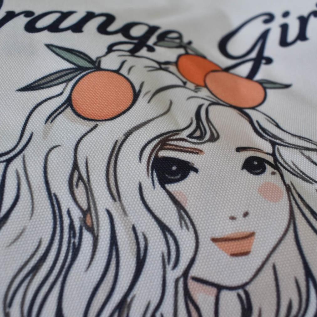 Túi Tote Vải Canvas Nữ Quai Tròn Hàn Quốc In Hình Orange Girl Có Khóa Kéo