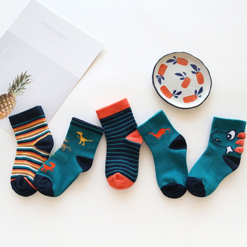 Bộ 5 Đôi Vớ Cotton Mềm Chống Trượt In Họa Tiết Hoạt Hình Thời Trang Thu Đông Cho Bé