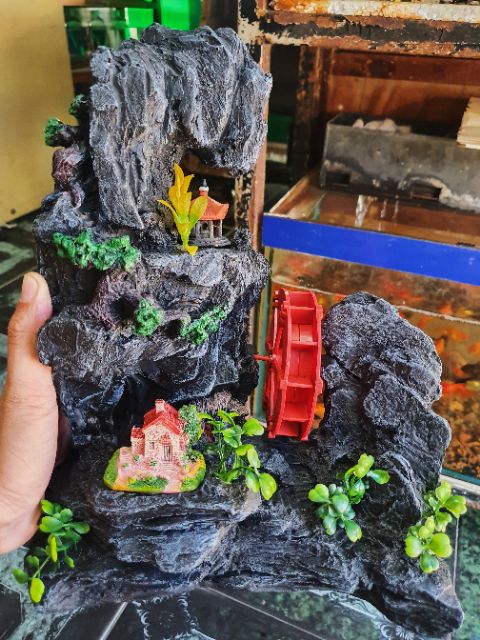 CẢNH NÚI CÓ BÁNH QUAY TRANG TRÍ HỒ CÁ NON BỘ 25x10x35cm